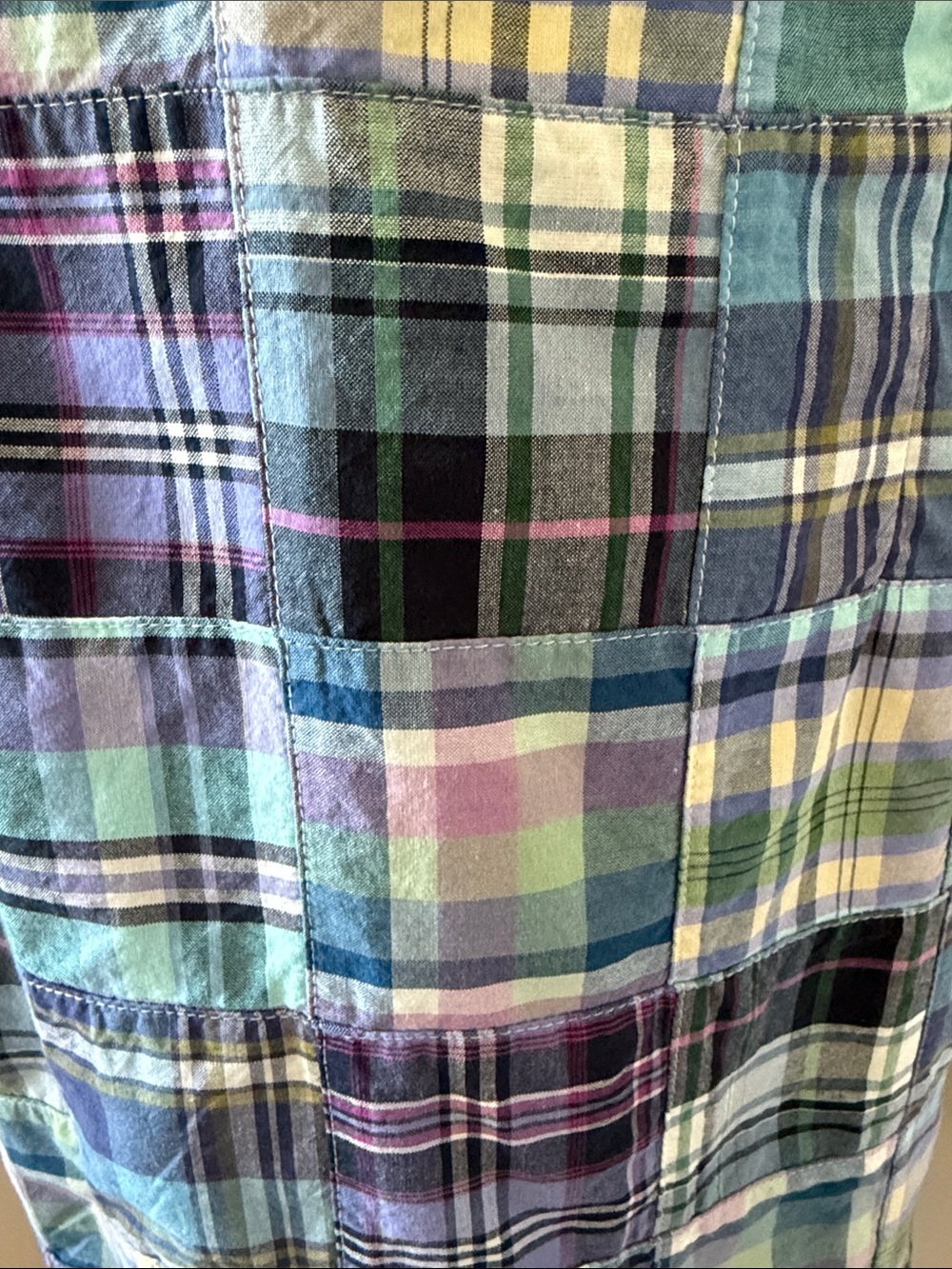 L.L. Bean Madras Plaid Sleeveless Midi Dress in Blue, Purple and Green - Picture 3 of 8